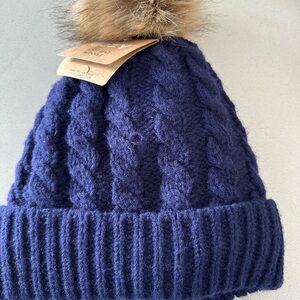 Navy Blue Knit Pom-Pom Beanie Just Cozy Navy Blue